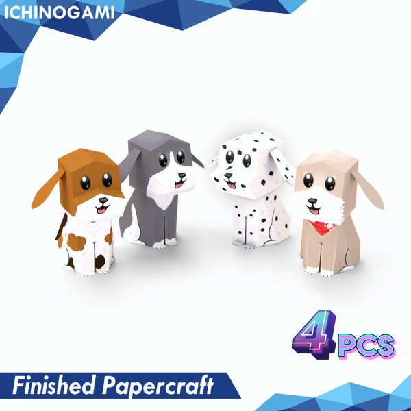 Puppies Set isi 4 pcs, sistem Die Cut (Terpotong) Papercraft Ichinogami (DIY)