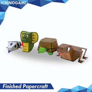Reptile Friends isi 4 pcs, sistem Die Cut (Terpotong) Papercraft Ichinogami (DIY)