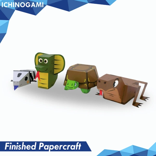 Reptile Friends isi 4 pcs, sistem Die Cut (Terpotong) Papercraft Ichinogami (DIY)