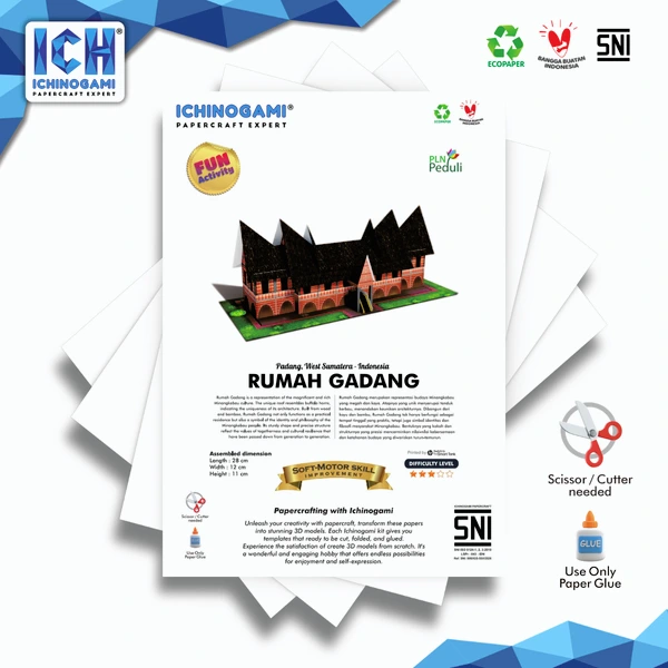 Rumah Gadang, Papercraft Ichinogami (DIY), isi 1 Set Landmark Minangkabau, panjang 20 cm