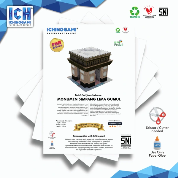 Monumen Simpang Lima, Papercraft Ichinogami (DIY) isi 1 set Landmark Kediri tinggi 25 cm
