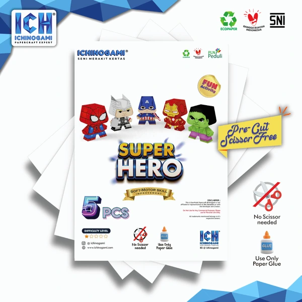 Super Hero Kids Set isi 5 pcs, sistem Die Cut (Terpotong) Papercraft Ichinogami (DIY)