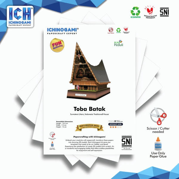 Toba Batak, Papercraft Ichinogami (DIY), isi 1 Set Landmark Sumatera Utara, Rumah Bolon, tinggi 20 cm