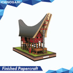 Tongkonan Toraja House, Papercraft Ichinogami (DIY), Isi 1 Set Landmark Toraja Sulawesi Selatan, Lengkap dengan Base, Tinggi 22 cm