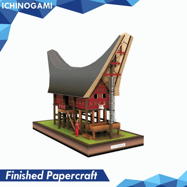Tongkonan Toraja House, Papercraft Ichinogami (DIY), Isi 1 Set Landmark Toraja Sulawesi Selatan, Lengkap dengan Base, Tinggi 22 cm
