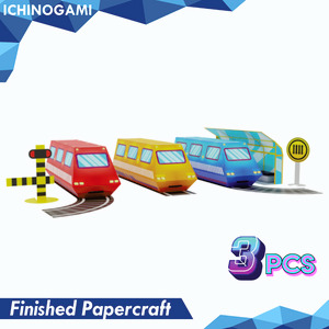 Train Set isi 3 pcs, sistem Die Cut (Terpotong) Papercraft Ichinogami (DIY)