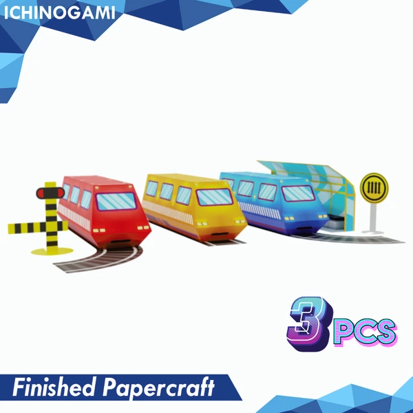 Train Set isi 3 pcs, sistem Die Cut (Terpotong) Papercraft Ichinogami (DIY)