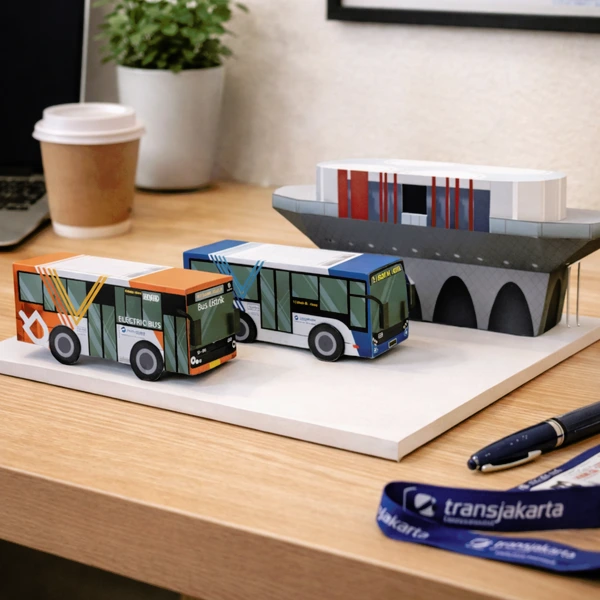 Transjakarta Series isi 3 pcs, sistem Die Cut (Terpotong) Papercraft Ichinogami (DIY) BRT, Electric Bus & Halte Iconic Tosari Jakarta