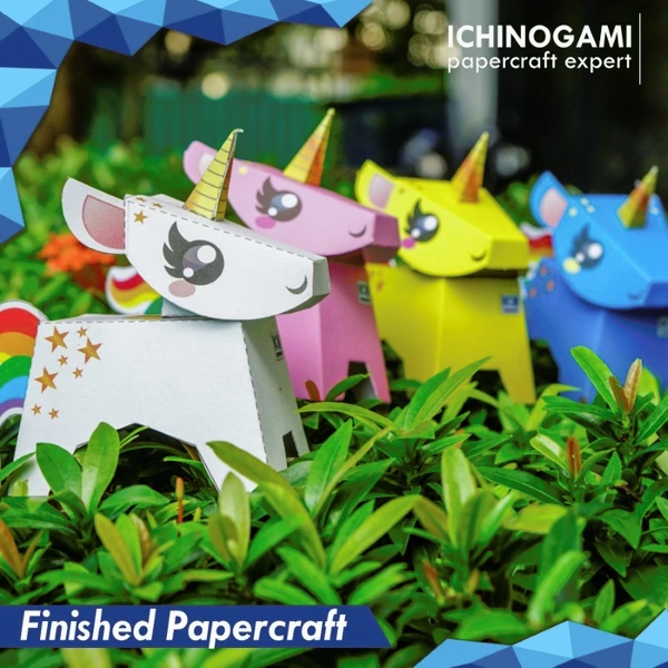 Unicorn Set isi 4 pcs, sistem Die Cut (Terpotong) Papercraft Ichinogami (DIY)