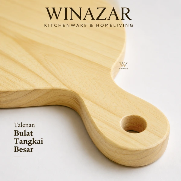 Winazar - Talenan Kayu Besar Tebal Bulat Gagang | Cutting Board Alas Potong Dapur -ORIGINAL