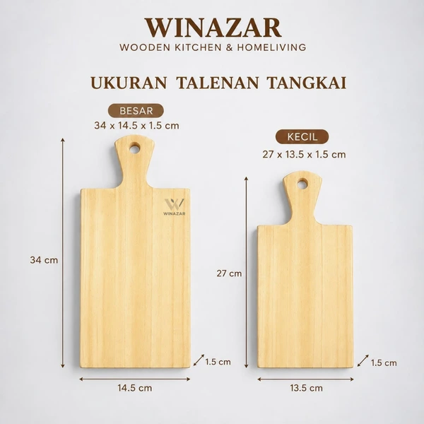 Winazar - Talenan Tangkai Besar Kayu Pinus | Talenan Dapur | Cutting Board Kayu Tebal & Halus