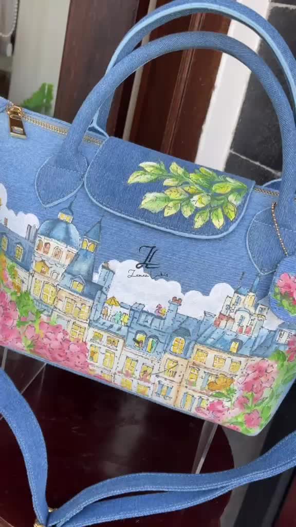 ZL DENIM PAINTED BAG Size Medium - Tas Full Denim Motif Lukis Tangan by Zenea Lukis