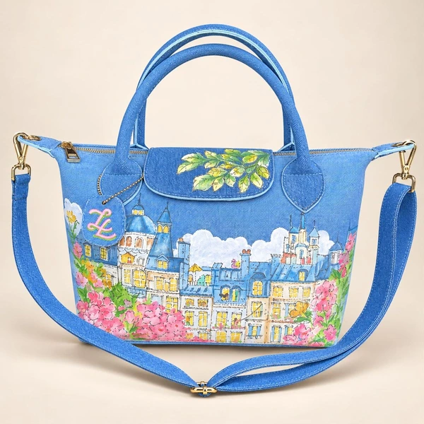 ZL DENIM PAINTED BAG Size Medium - Tas Full Denim Motif Lukis Tangan by Zenea Lukis