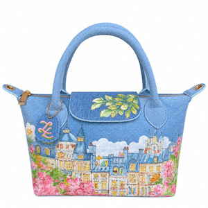 Gardenia - ZL DENIM PAINTED BAG Size Medium - Tas Full Denim Motif Lukis Tangan by Zenea Lukis