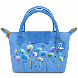 Dancing Flowers - ZL DENIM PAINTED BAG Size Medium - Tas Full Denim Motif Lukis Tangan by Zenea Lukis