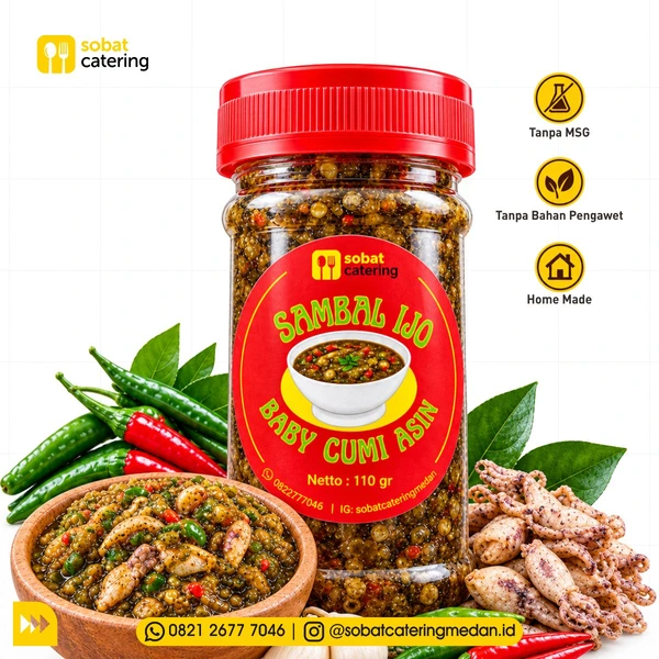 Sambal Ijo Baby Cumi Asin 110 gr | Sobat Catering