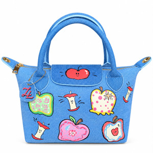 Apple Pop - ZL DENIM PAINTED BAG Size Medium - Tas Full Denim Motif Lukis Tangan by Zenea Lukis