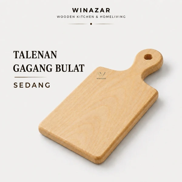 Winazar - Talenan Kayu Pinus Gagang Bulat Sedang | Talenan Dapur | Cutting Board Halus Tebal