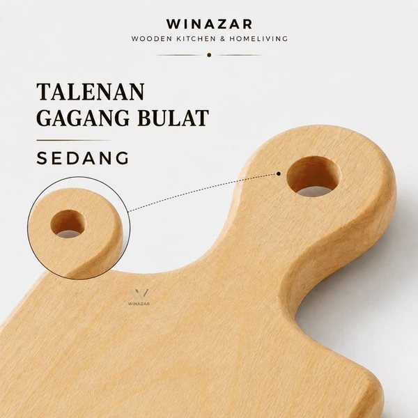 Winazar - Talenan Kayu Pinus Gagang Bulat Sedang | Talenan Dapur | Cutting Board Halus Tebal