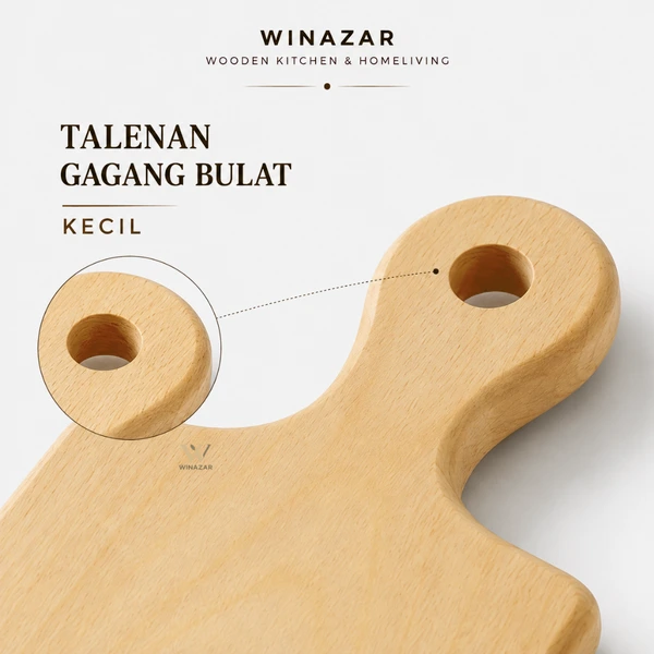Winazar - Talenan Kayu Pinus Gagang Bulat Kecil | Talenan Dapur | Cutting Board Halus Tebal