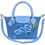 Blue Orchid - ZL DENIM PAINTED BAG Size Medium - Tas Full Denim Motif Lukis Tangan by Zenea Lukis